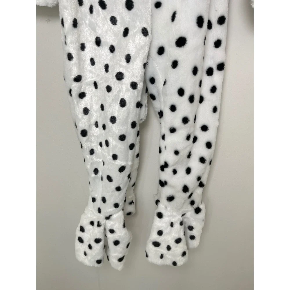 Halloween Costumes Kids Dalmatian Dog Plush Jumpsuit XS (4) White Black Spotted